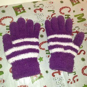 Purple and White Stripes Woven Winter Gloves Cloth